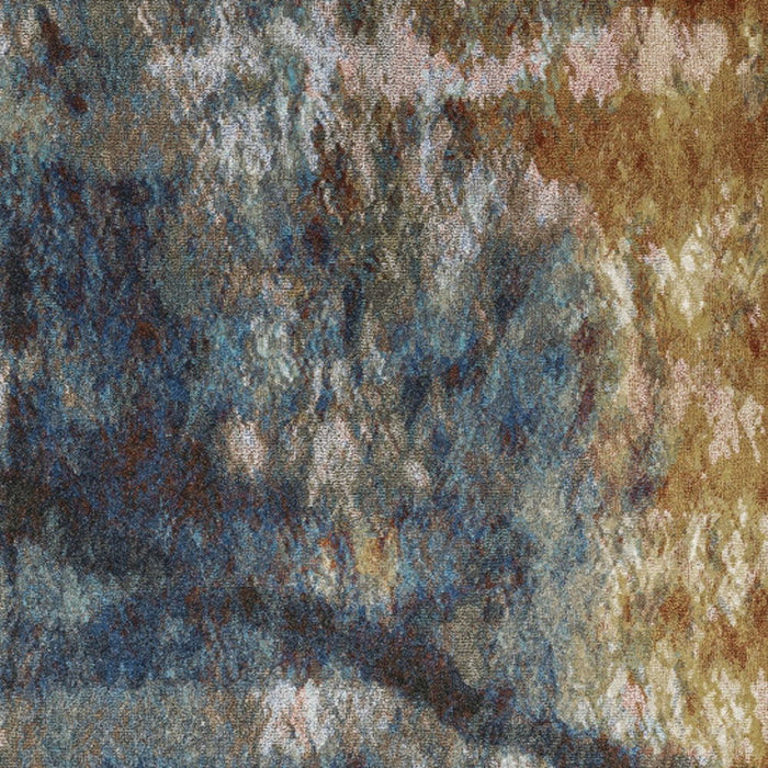 10' x 13' Abstract Power Loom Stain Resistant Area Rug - Blue Gold Teal Rust Gray And Beige