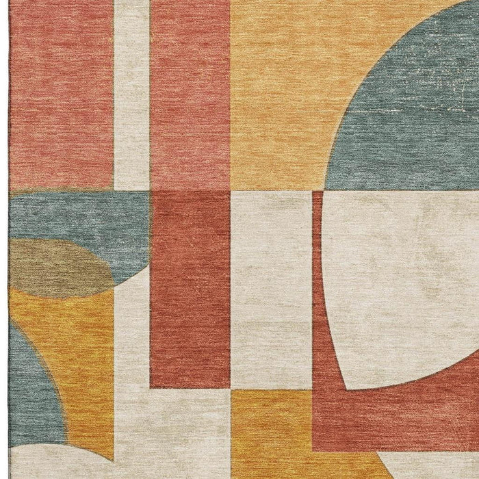 10' X 14' Abstract Geometric Washable Area Rug With UV Protection (697350) - Coral / Gold / Ivory