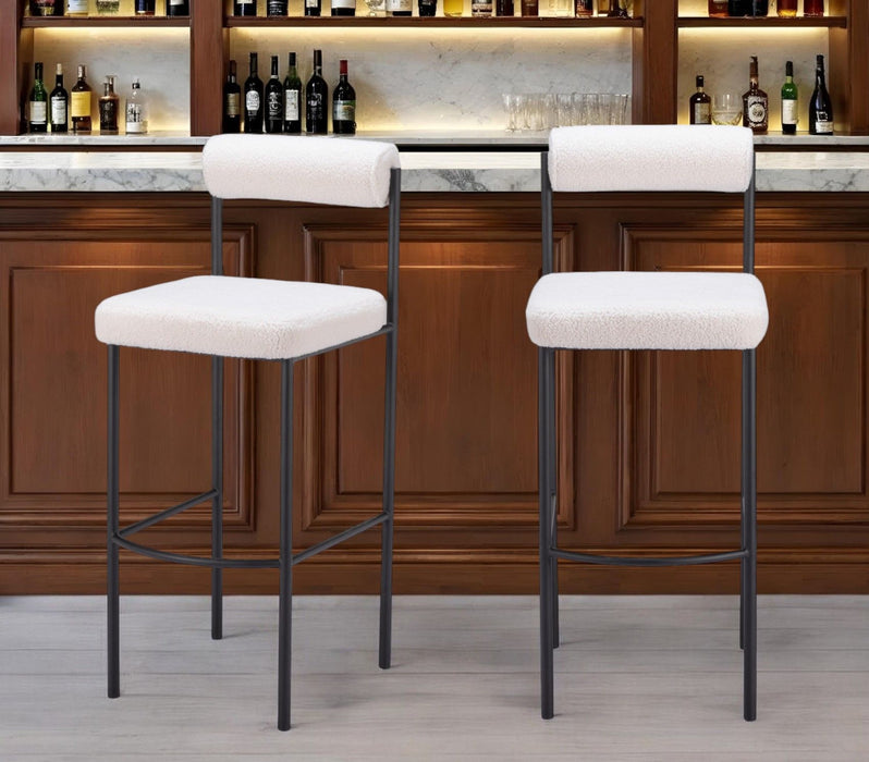 30" Shearling And Steel Low Back Bar Height Bar Chairs (Set of 2) - Ivory / Black