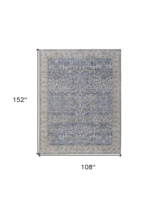9' x 13' Ikat Power Loom Worn Faded Area Rug With Fringe - Taupe And Blue