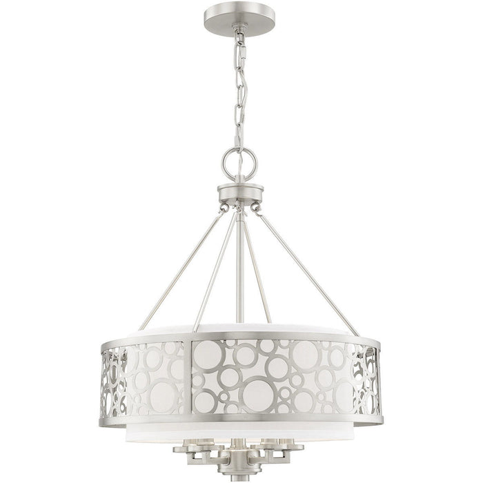 22" Five Light Metal Dimmable Chandelier With Shades - Nickel