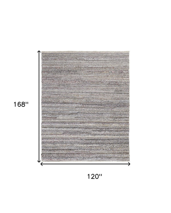 10' x 14' Striped Hand Woven Stain Resistant Area Rug - Taupe Ivory And Red