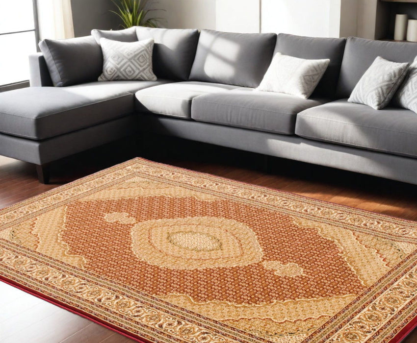 8' x 11' Oriental Power Loom Area Rug - Red And Beige