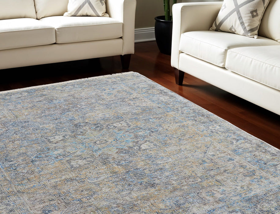 8' X 10' Abstract Hand Woven Distressed Area Rug With Fringe - Gray And Tan
