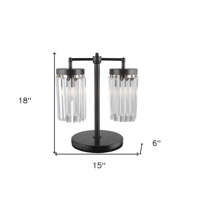 Iron Two Light Cylinder Bedside Table Lamp With Clear Cylinder Shade - Black