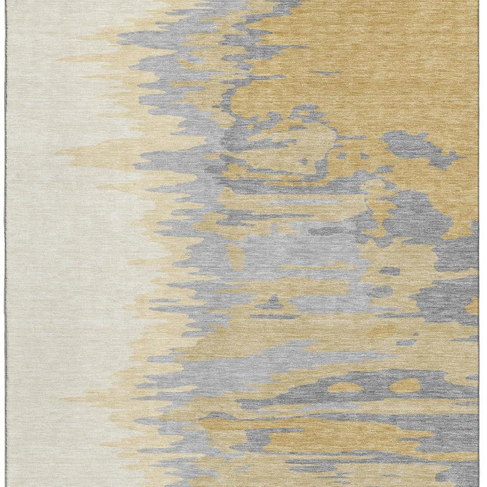 10' X 14' Abstract Washable Area Rug With UV Protection (682361) - Gold / Ivory / Gray