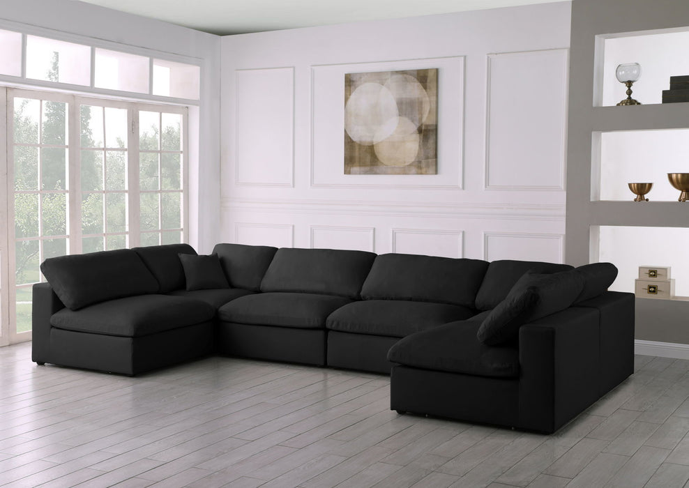 Serene - Linen Textured Fabric Deluxe Comfort Modular Sectional 6 Piece - Black - Fabric