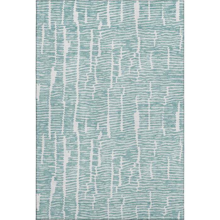 10' X 14' Vermicular Washable Area Rug With UV Protection - Teal And Ivory