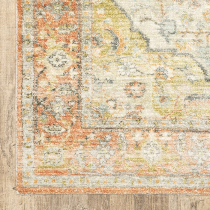 8' x 10' Abstract Power Loom Stain Resistant Area Rug - Orange Silver Gold And Gray