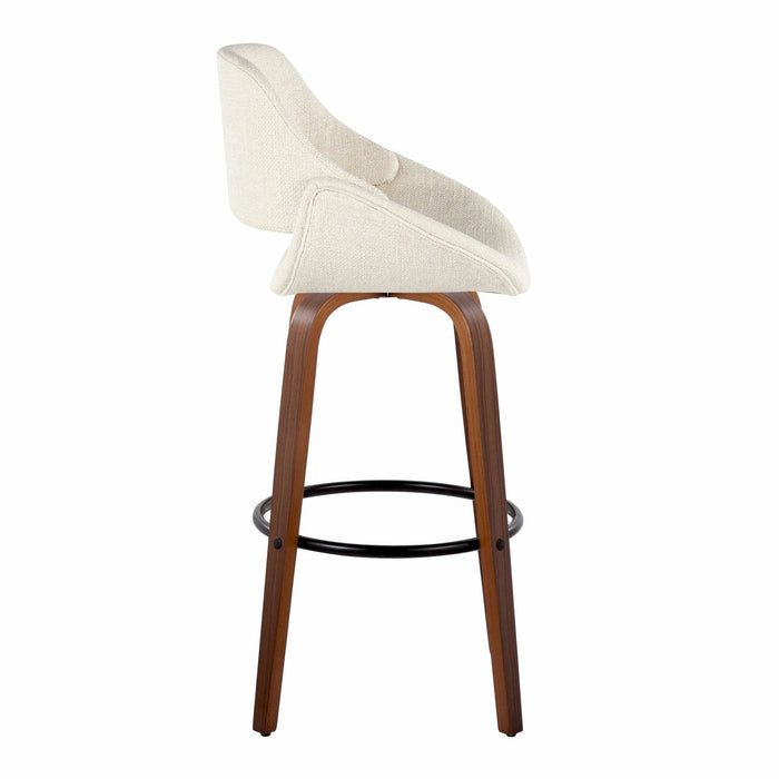 Fabrizzi - 30" Fixed-Height Barstool With Swivel And Round Black Metal Footrest (Set of 2) - Walnut Wood