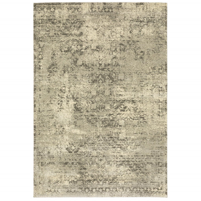 6' x 9' Oriental Power Loom Stain Resistant Area Rug - Gray Ivory Beige And Taupe