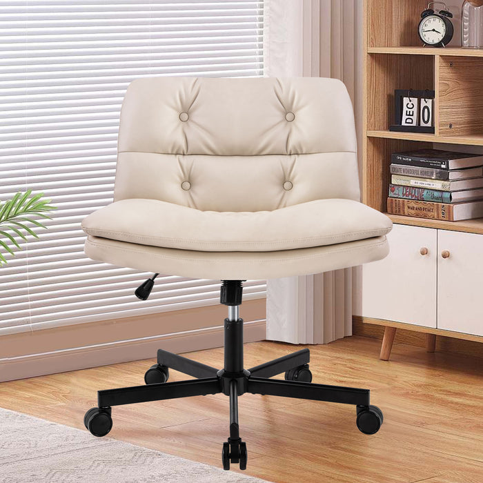 Giga large beige swivel home office desk chair with armless design, cushioned seat, and five-star base for stability.
