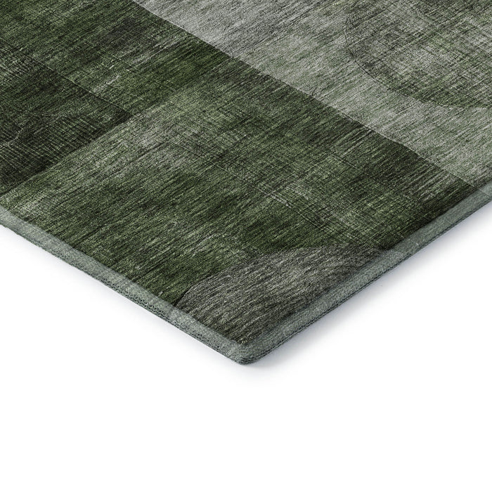 10' X 14' Geometric Washable Area Rug With UV Protection (684714) - Fern Green / Gray / Silver