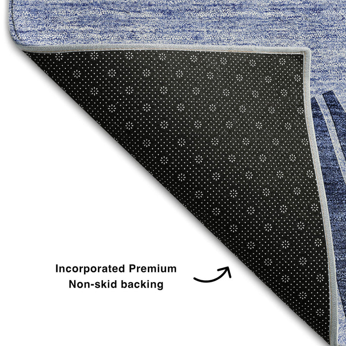 9' X 12' Abstract Washable Area Rug With UV Protection (655396) - Navy Blue / Ivory
