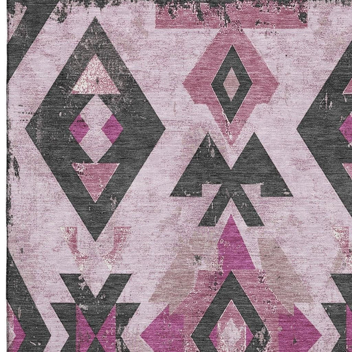 10' X 14' Southwestern Washable Area Rug With UV Protection (706763) - Pink / Charcoal