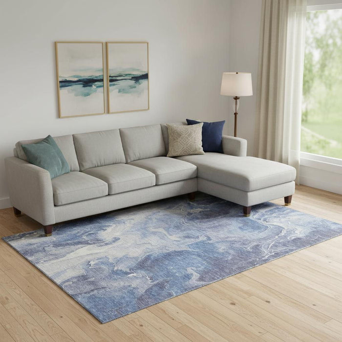 10' X 14' Abstract Washable Area Rug With UV Protection (697242) - Navy Blue / Ivory
