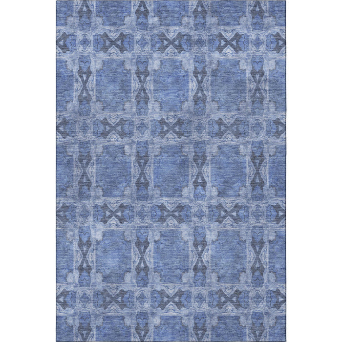 3' X 5' Floral Medallion Washable Area Rug With UV Protection (649475) - Denim Blue / Ivory