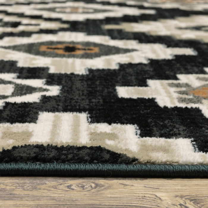 10' x 13' Southwestern Power Loom Stain Resistant Area Rug - Black Gray Tan Orange And Ivory