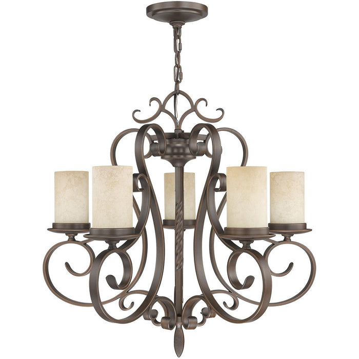 25" Five Light Dimmable Chandelier With Shades - Bronze