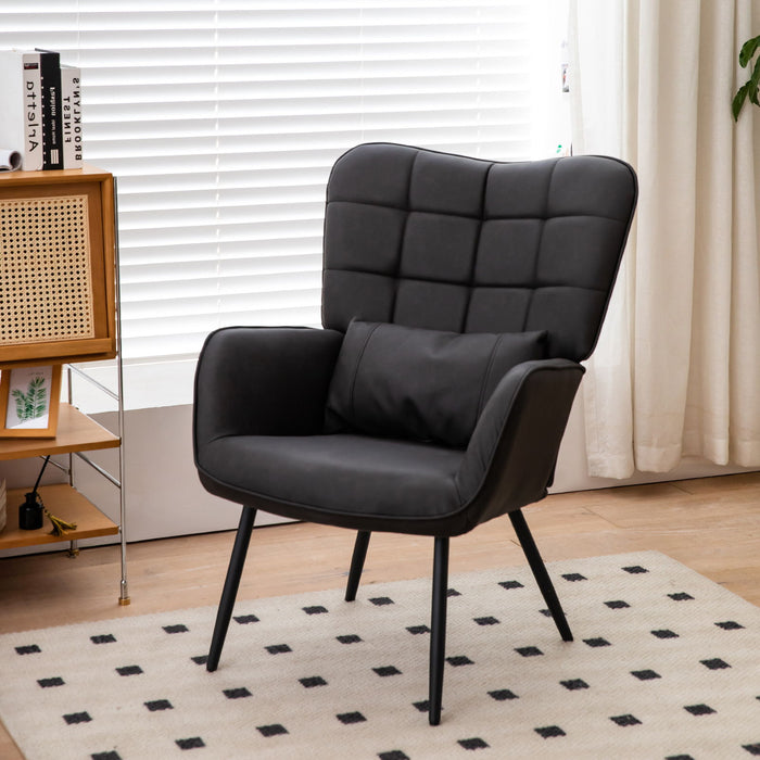 Giga modern accent arm chair with high back, soft padded seat, and metal legs, designed for stylish comfort in living spaces.