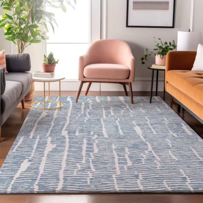10' X 14' Vermicular Washable Area Rug With UV Protection - Blue And Ivory