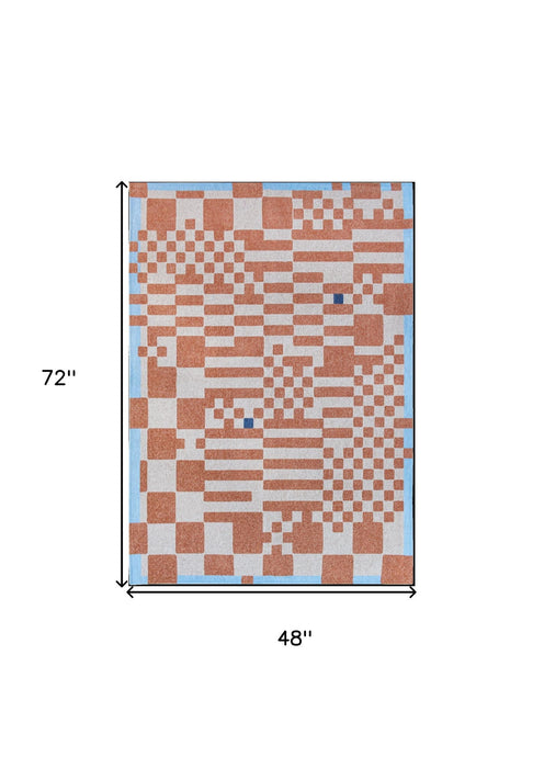 5' x 7' Geometric Non Skid Area Rug - Blue And Red