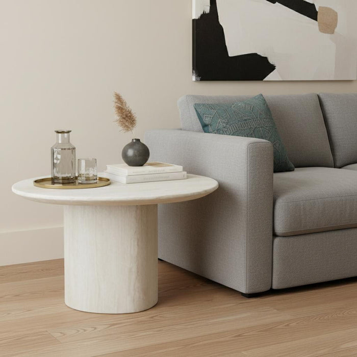 Marble Oval Pedestal End Table - Beige