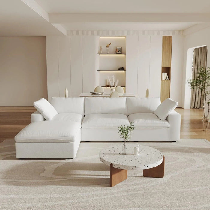 2 Piece Living Room Set Blend Modular Sofa And Ottoman Storage - White