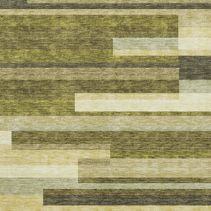 10' X 14' Striped Washable Area Rug With UV Protection (675804) - Olive Green / Ivory / Beige