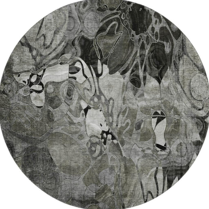 8' Abstract Distressed Washable Round Rug With UV Protection (648985) - Gray / Ivory