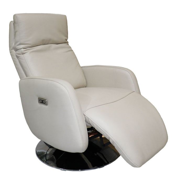 Tufted Genuine Leather Power Swivel Recliner (730557) - Sand