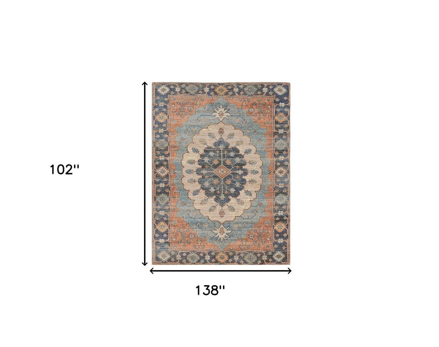 7' x 12' Hand Woven Traditional Medallion Indoor Area Rug - Blue