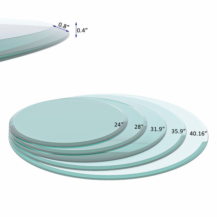 Clear 30-inch round tempered glass table top with beveled edge, polished finish, and 2/5-inch thickness by Giga.
