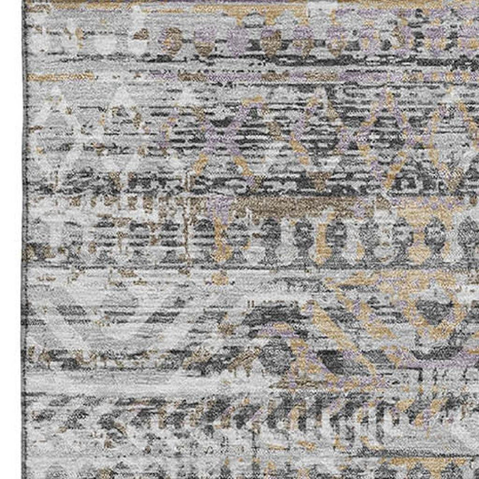 10' X 14' Moroccan Washable Area Rug With UV Protection (710514) - Gray / Gold / Ivory