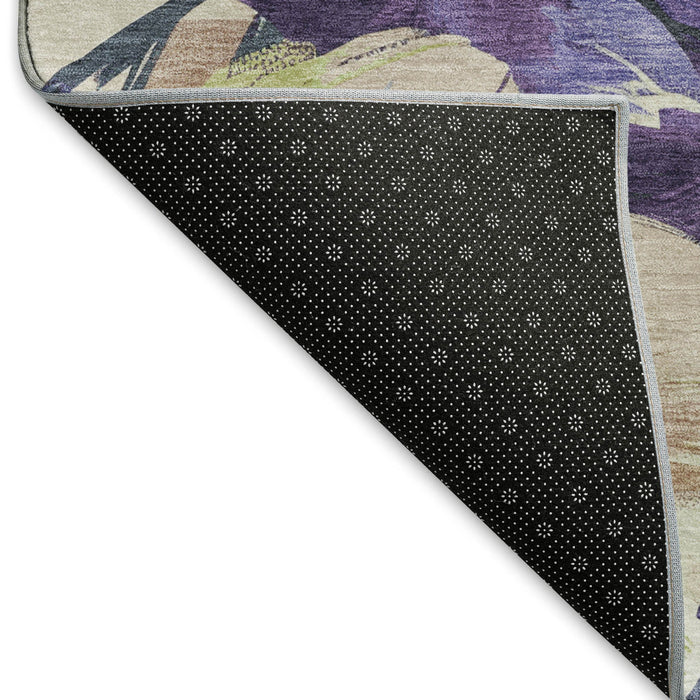 10' X 14' Floral Washable Area Rug With UV Protection (694002) - Purple / Green / Ivory