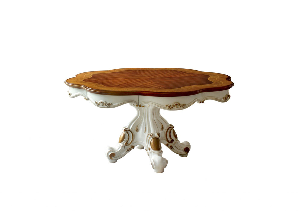 62" Oval Solid Wood Pedestal Base Dining Table - Brown / White