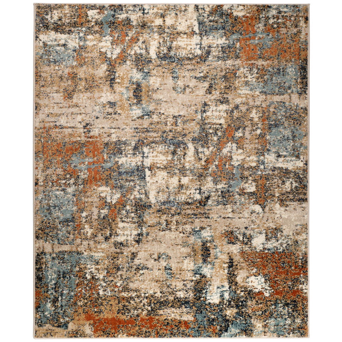 9' x 12' Abstract Power Loom Area Rug - Tan Orange And Gray