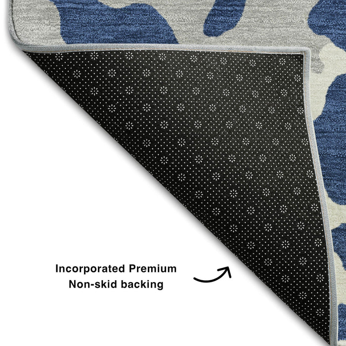 10' X 14' Animal Print Washable Area Rug With UV Protection (669462) - Navy Blue / Ivory