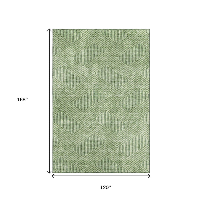10' X 14' Geometric Washable Area Rug With UV Protection (672500) - Green / Ivory