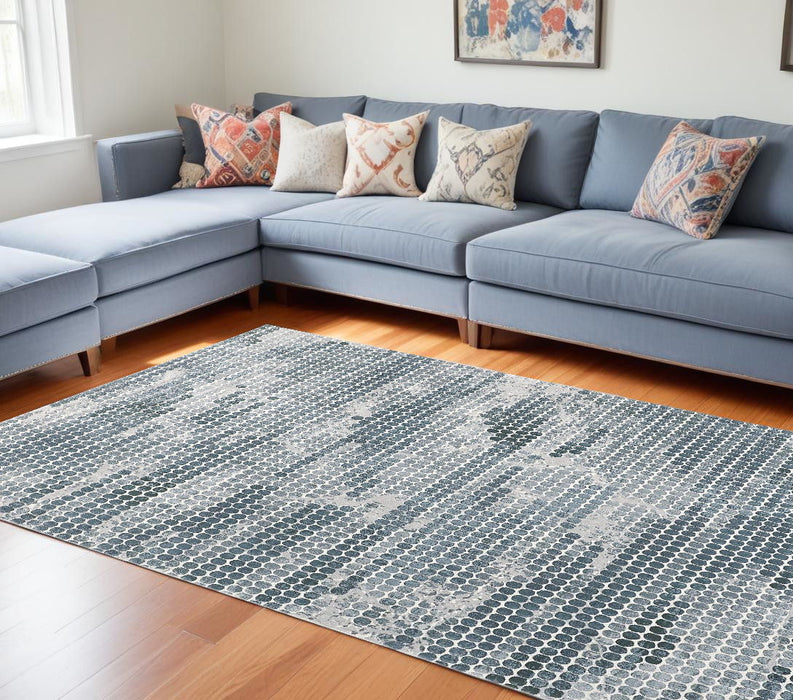 8' x 10' Polka Dots Distressed Stain Resistant Area Rug - Blue And Gray