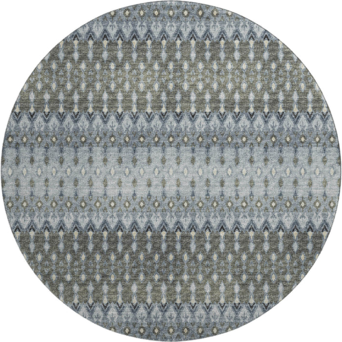 8' Tribal Washable Round Rug With UV Protection - Midnight And Gray