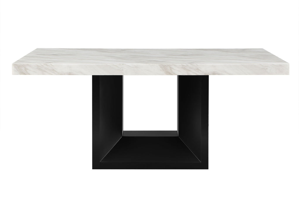 70" Faux Marble And Wood Pedestal Base Dining Room Table - White