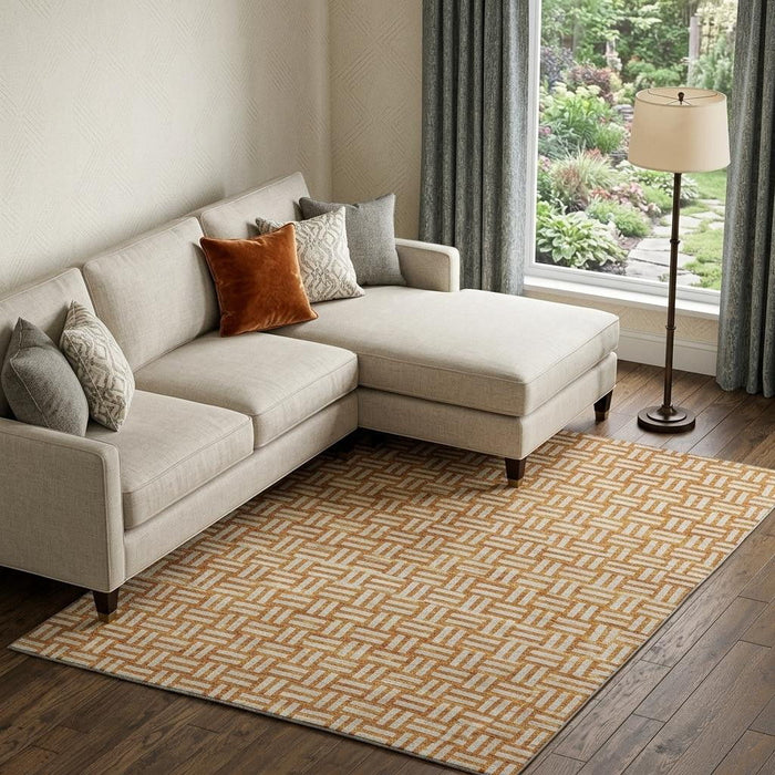 10' X 14' Abstract Geometric Washable Area Rug With UV Protection (673597) - Terra Cotta / Beige