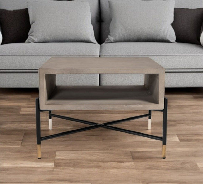 Modern Concrete Metal Coffee Table - Gray And Black