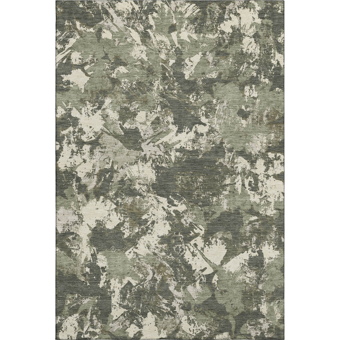 10' X 14' Floral Washable Area Rug With UV Protection (670357) - Olive Green / Beige / Ivory