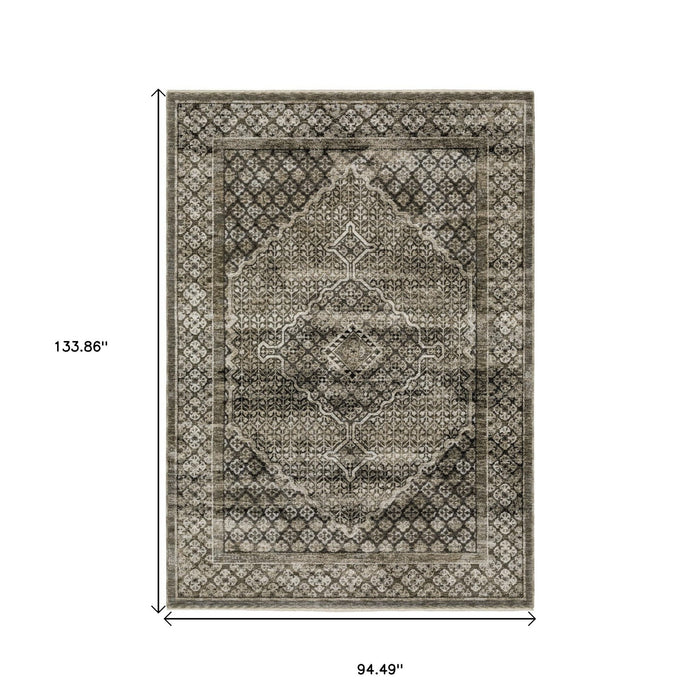 8' X 11' Medallion Area Rug With Fringe - Gray / Beige