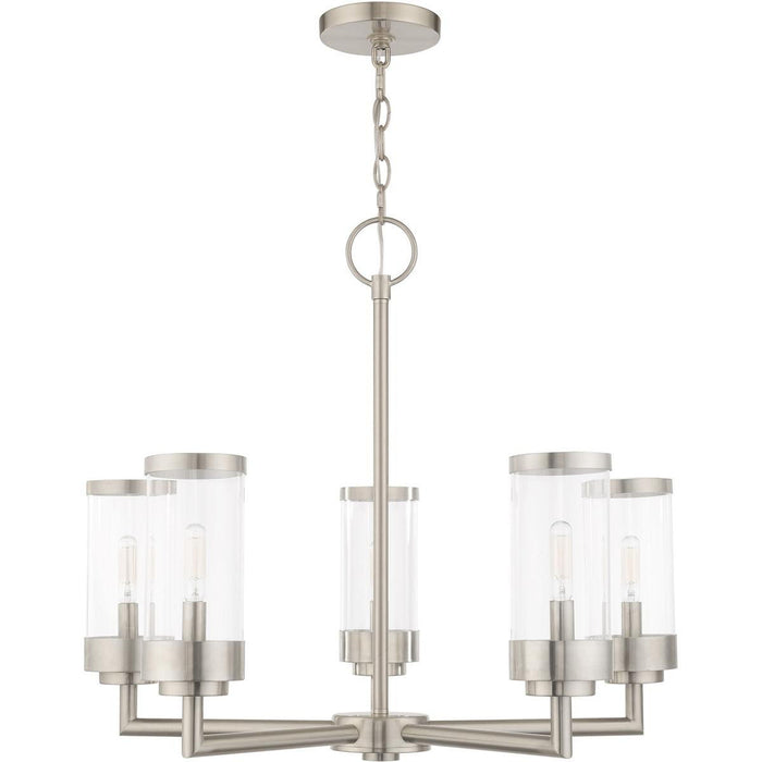 21'' Five-Light Dimmable Chandelier With Shades - Nickel