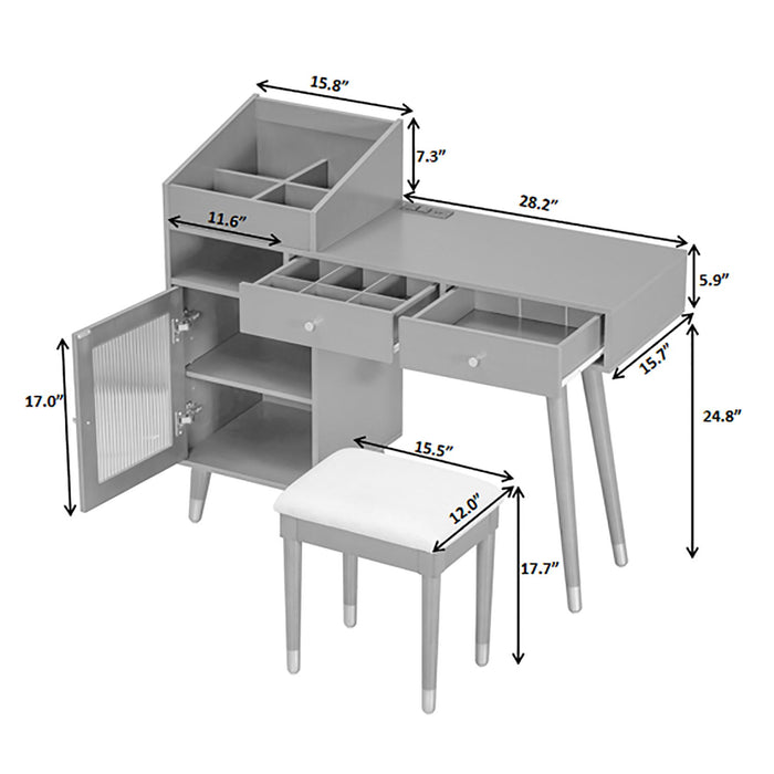 Black modern Giga makeup vanity desk with drawers, storage cabinet, and built-in charging port, space-saving design for small spaces.