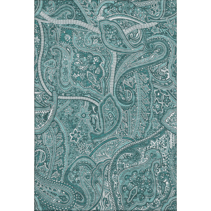 10' X 14' Paisley Washable Area Rug With UV Protection (652671) - Teal / Ivory
