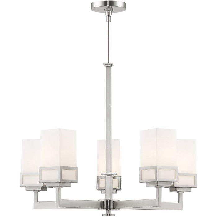 28" Five-Light Dimmable Chandelier With Shades - Nickel